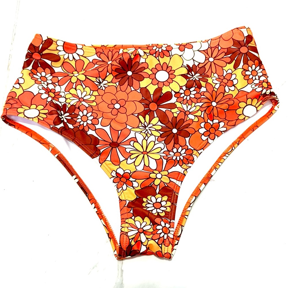 High-Waist Floral Bikini Bottoms‎ in Orange S